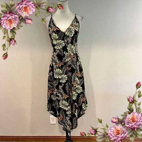 Beach swim cover up tropical print asymmetrical print dress - Picture 1 of 14